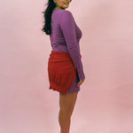 purple cotton long sleeve fitted mini dress