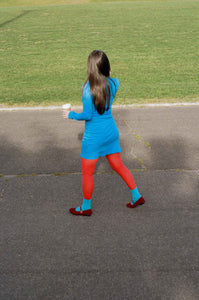 azure blue cotton long sleeve fitted mini dress