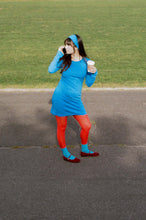 Load image into Gallery viewer, azure blue cotton long sleeve fitted mini dress