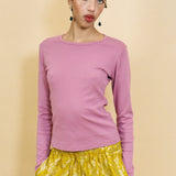 mauve cotton rib fitted long sleeve