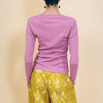 mauve cotton rib fitted long sleeve
