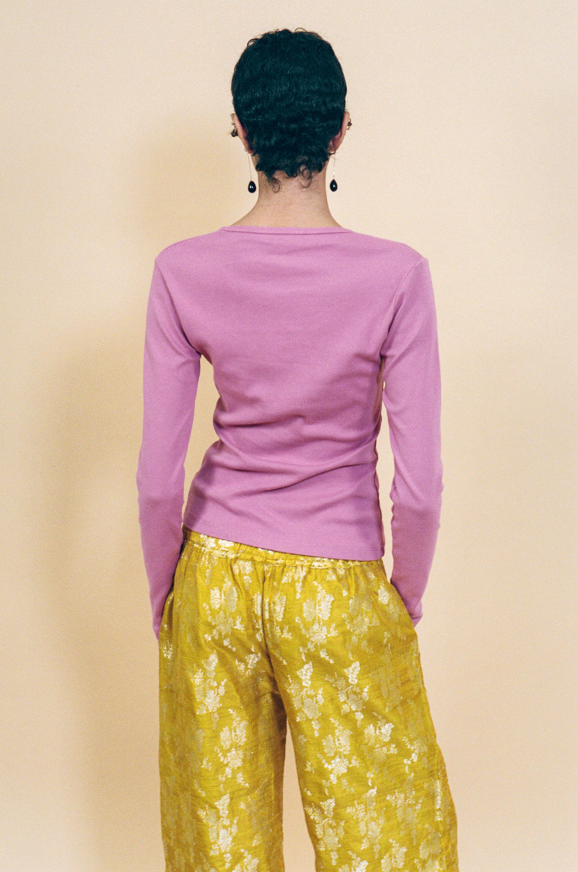 mauve cotton rib fitted long sleeve