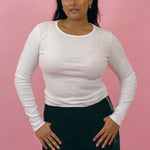 classic cotton rib long sleeve tee in white