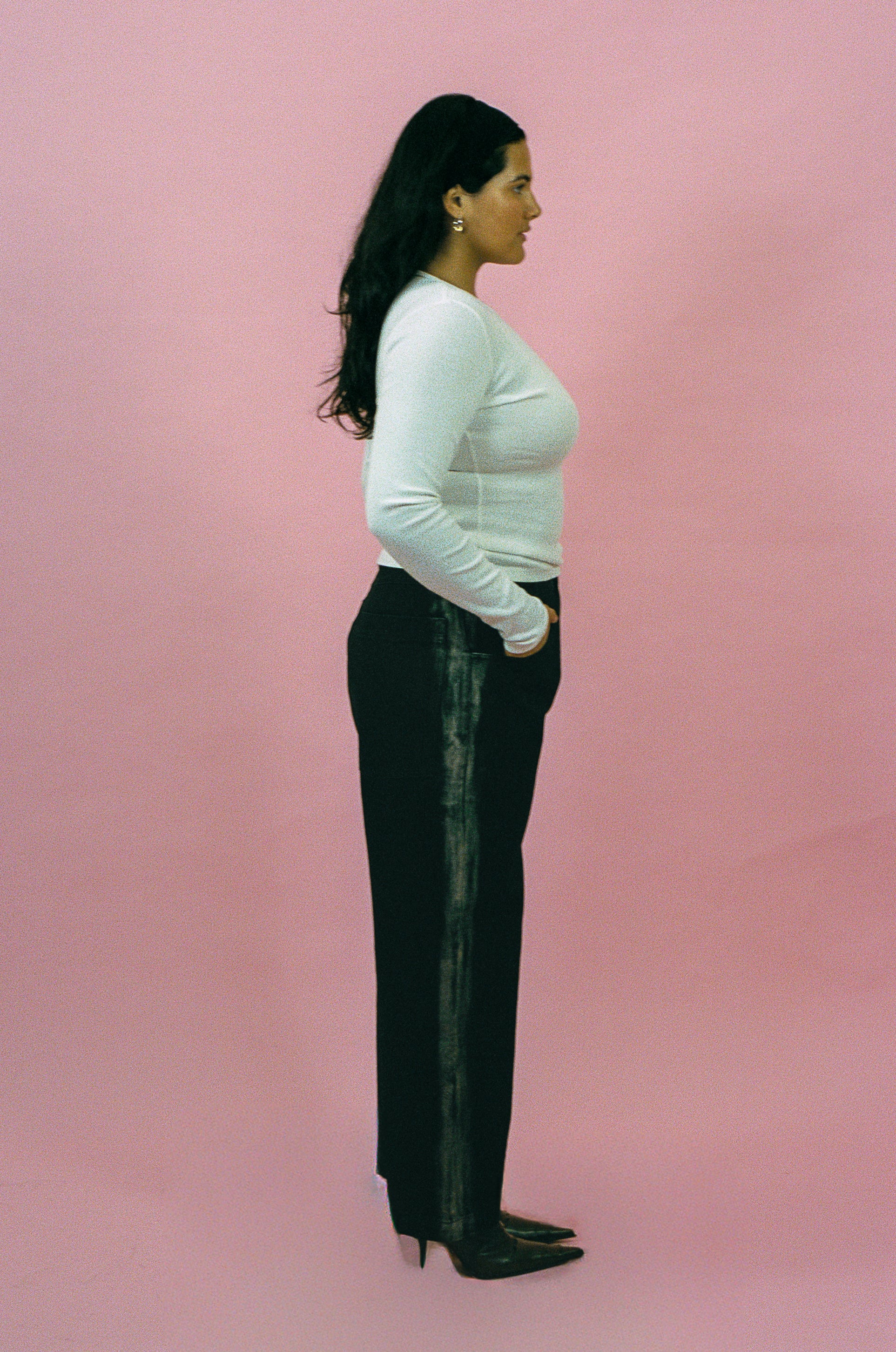 classic cotton rib long sleeve tee in white