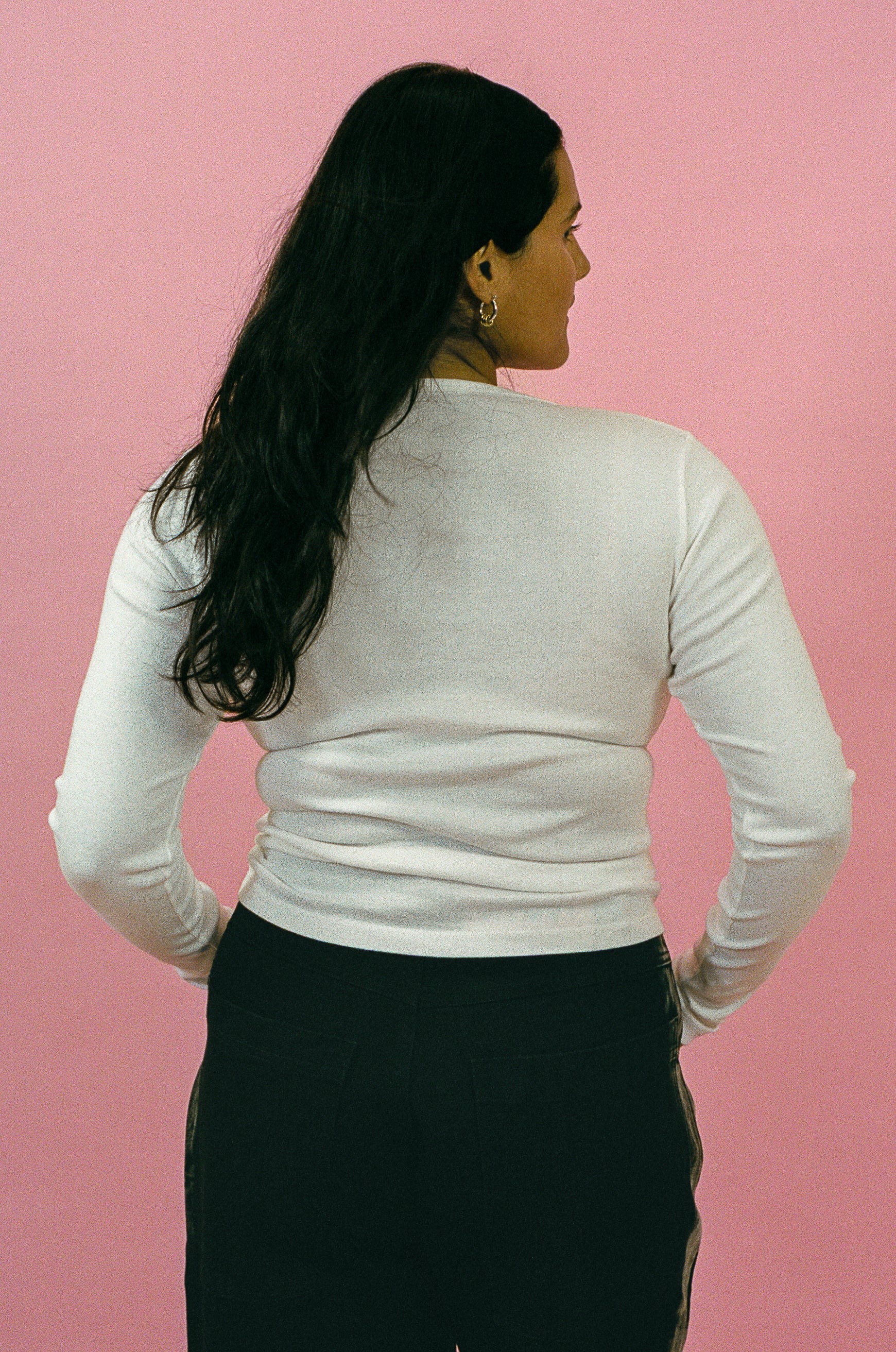 classic cotton rib long sleeve tee in white
