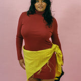 burgundy cotton rib long sleeve turtleneck mini dress