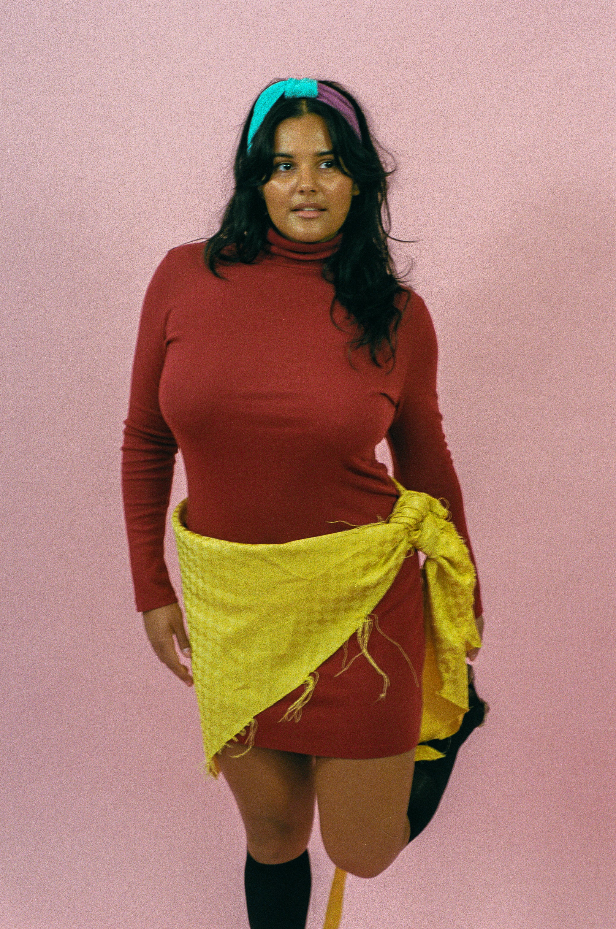 burgundy cotton rib long sleeve turtleneck mini dress