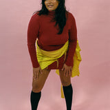 burgundy cotton rib long sleeve turtleneck mini dress