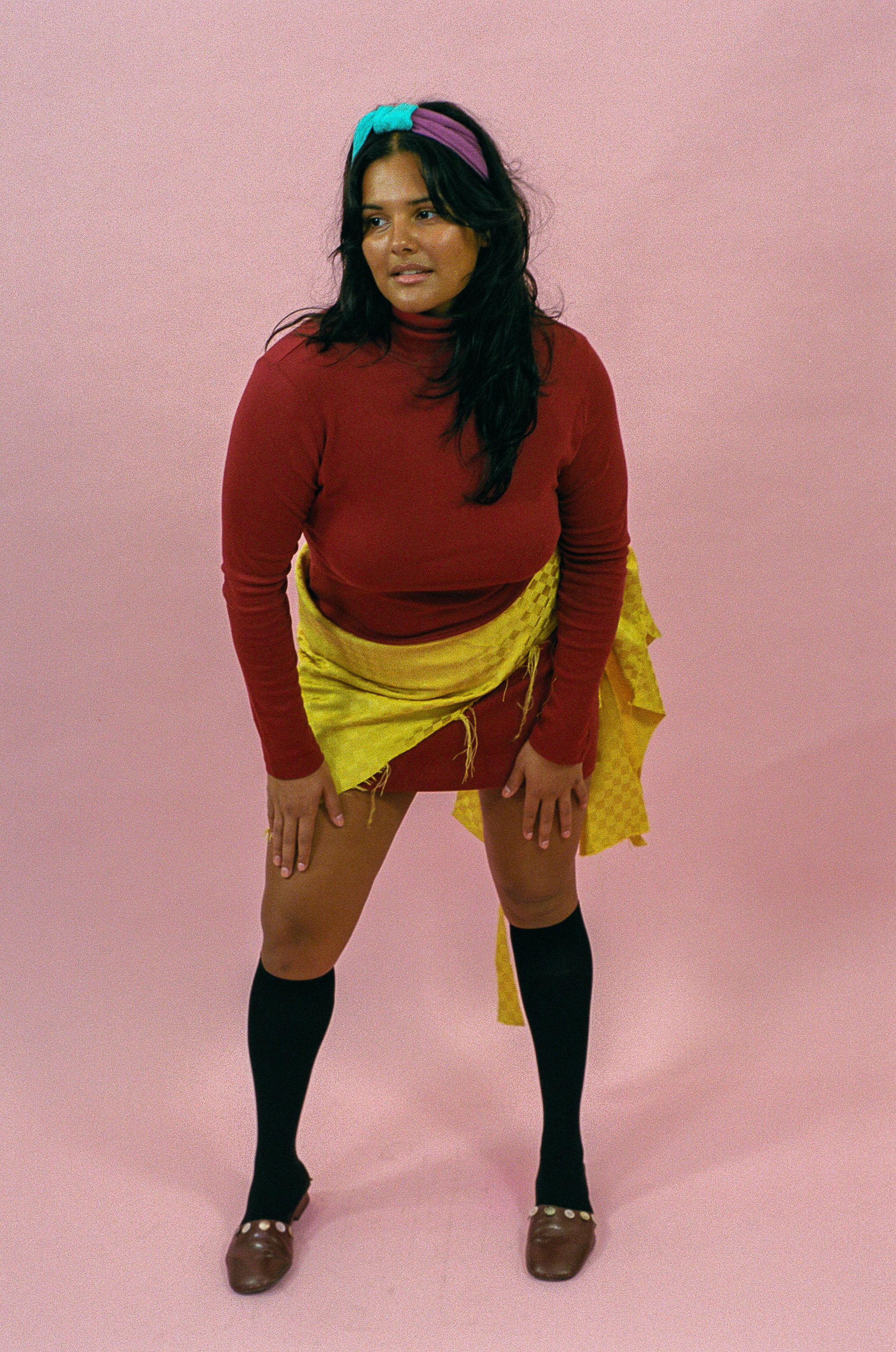 burgundy cotton rib long sleeve turtleneck mini dress