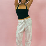 THE LOU PANT IN BURGUNDY STRIPE