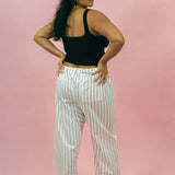 THE LOU PANT IN BURGUNDY STRIPE