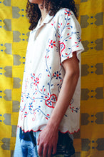 Load image into Gallery viewer, MADEIRA BUTTON UP SHIRT IN RED AND BLUE HEARTS