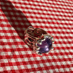 sterling silver textured ring with large purple stone