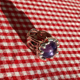 sterling silver textured ring with large purple stone