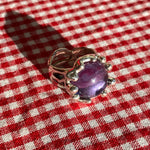 sterling silver textured ring with large purple stone