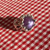 sterling silver textured ring with large purple stone
