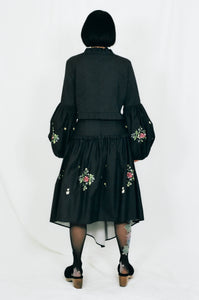 black floral cotton handkerchief folklore midi skirt