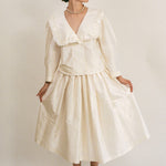 white silk taffeta voluminous pleated midi skirt