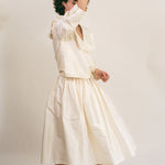 white silk taffeta voluminous pleated midi skirt