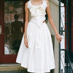 white silk taffeta voluminous pleated midi skirt