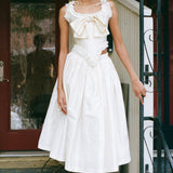 white silk taffeta voluminous pleated midi skirt