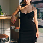 recycled polyester sculpted little black dress