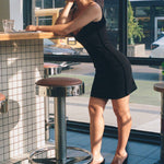 recycled polyester sculpted little black dress