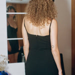 recycled polyester sculpted little black dress