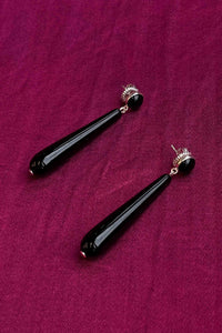 opulent dangling black glass cabochon earring sterling silver