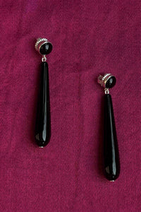 opulent dangling black glass cabochon earring sterling silver