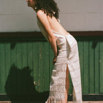 white cotton woven tasseled halter maxi dress