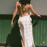 white cotton woven tasseled halter maxi dress