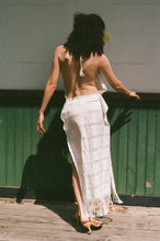 Load image into Gallery viewer, white cotton woven tasseled halter maxi dress