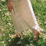 white cotton woven tasseled halter maxi dress