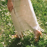 white cotton woven tasseled halter maxi dress