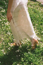 Load image into Gallery viewer, white cotton woven tasseled halter maxi dress
