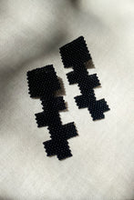 Load image into Gallery viewer, black glass beaded geometric cross earrings