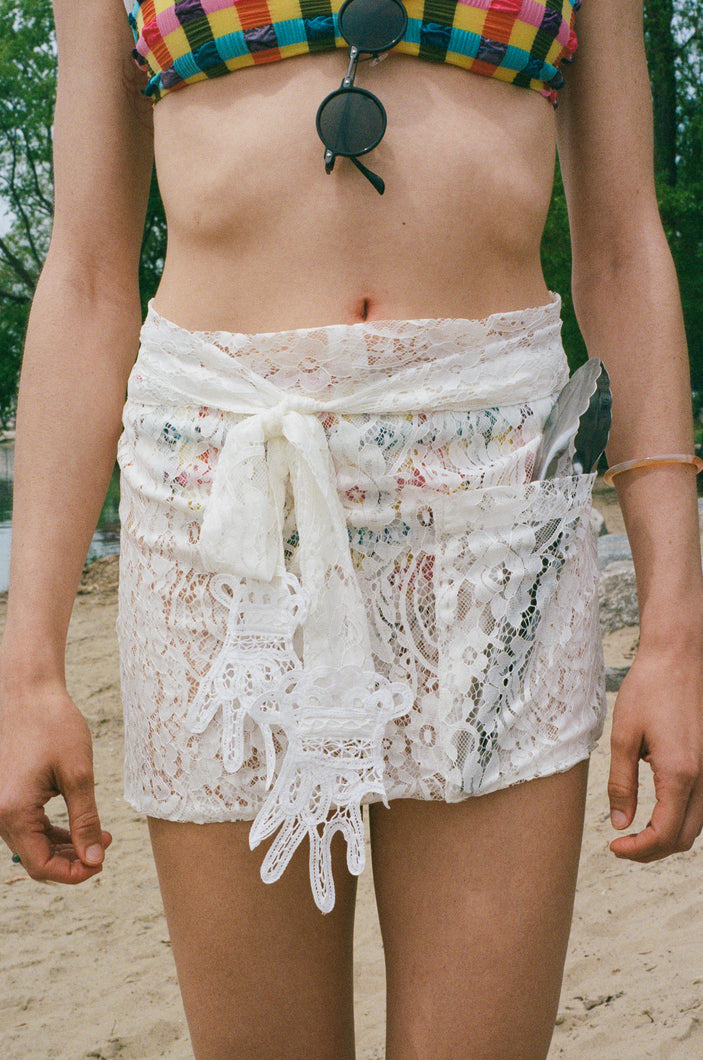 white pvc cotton lace mini bistro apron