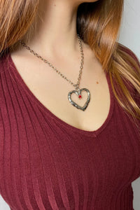 Silver heart necklace with a romantic red crystal