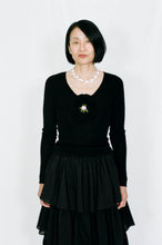 Load image into Gallery viewer, black rose embroidered darling long sleeve fitted knit