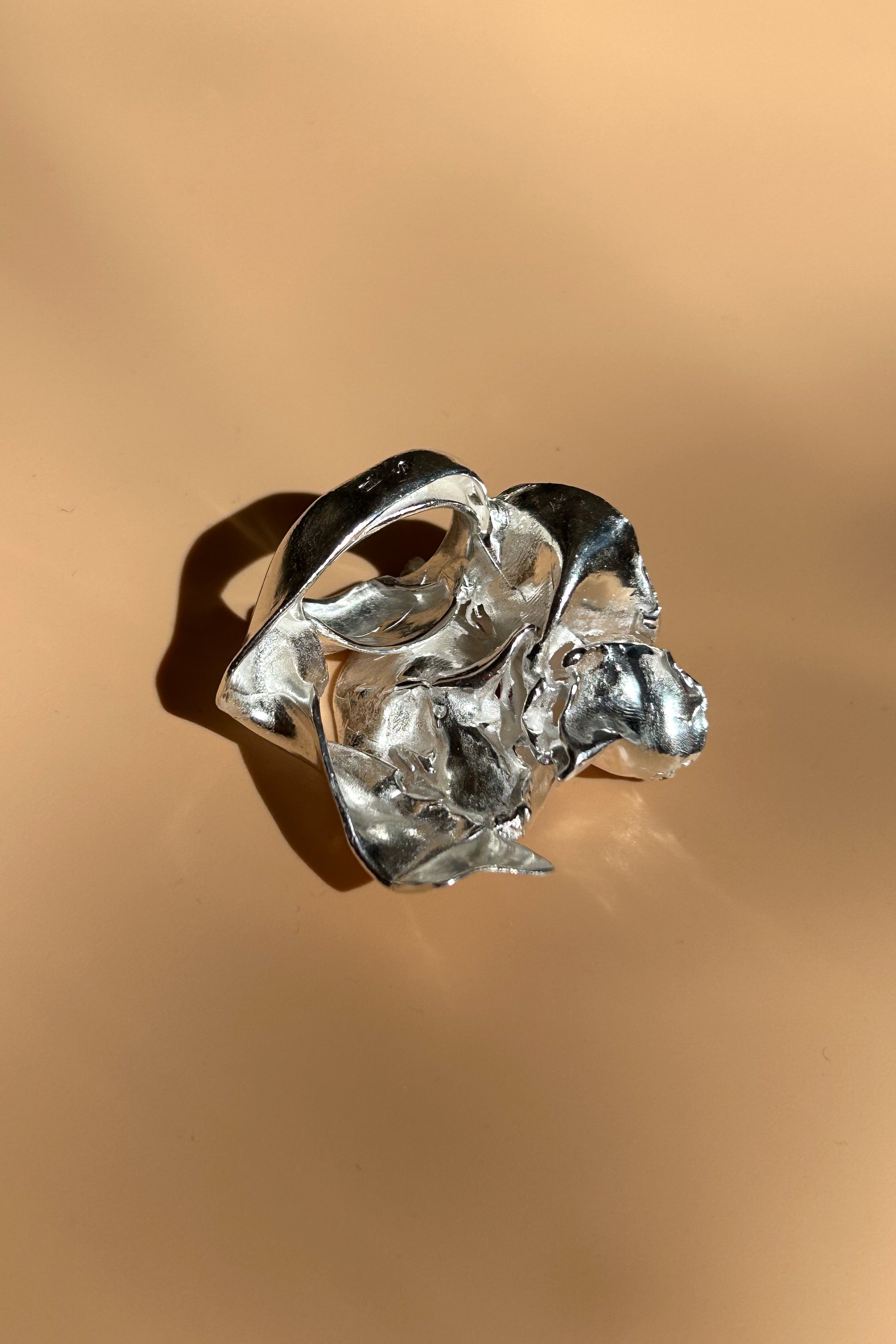 sterling silver hammered flower statement ring