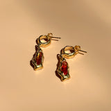 18k gold plated brass dangling earrings citrine stone
