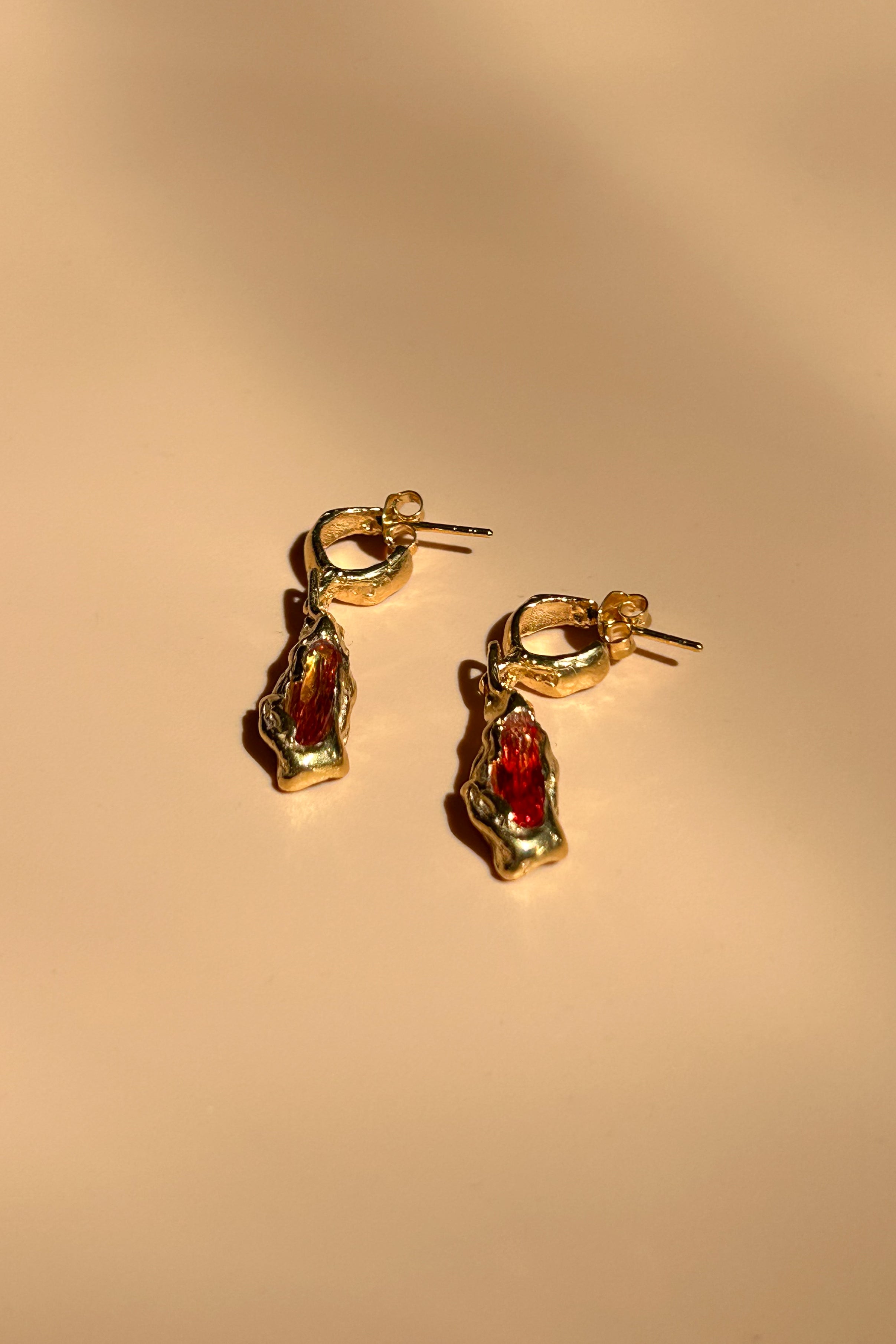 18k gold plated brass dangling earrings citrine stone