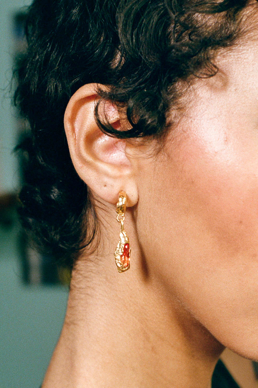 18k gold plated brass dangling earrings citrine stone