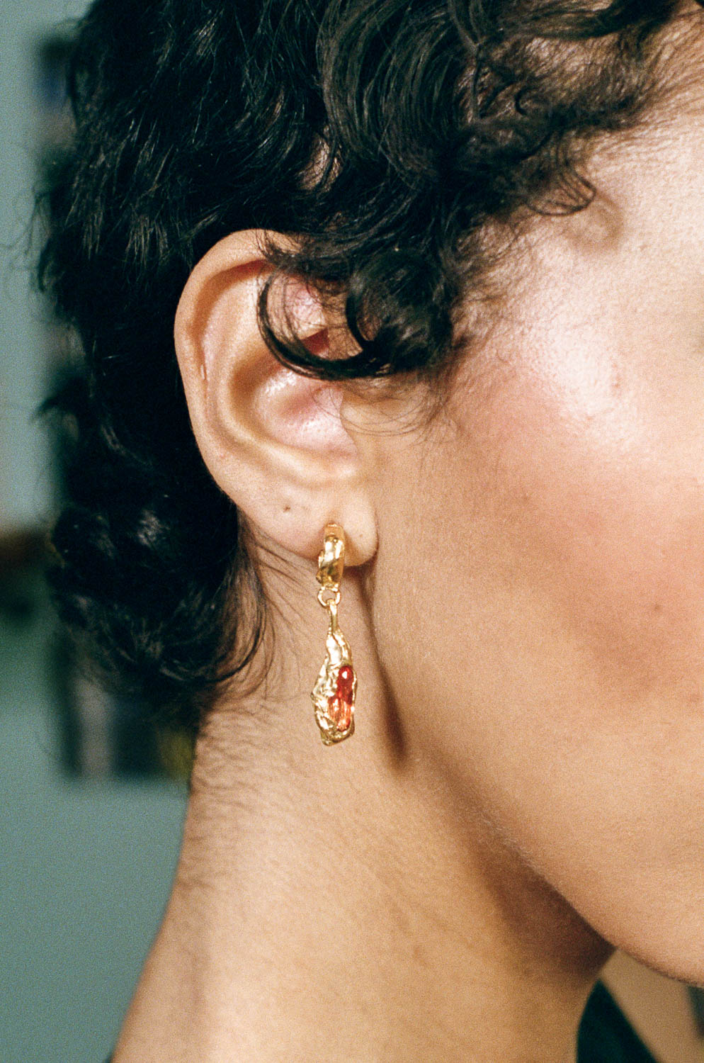18k gold plated brass dangling earrings citrine stone
