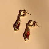 18k gold plated brass dangling earrings citrine stone