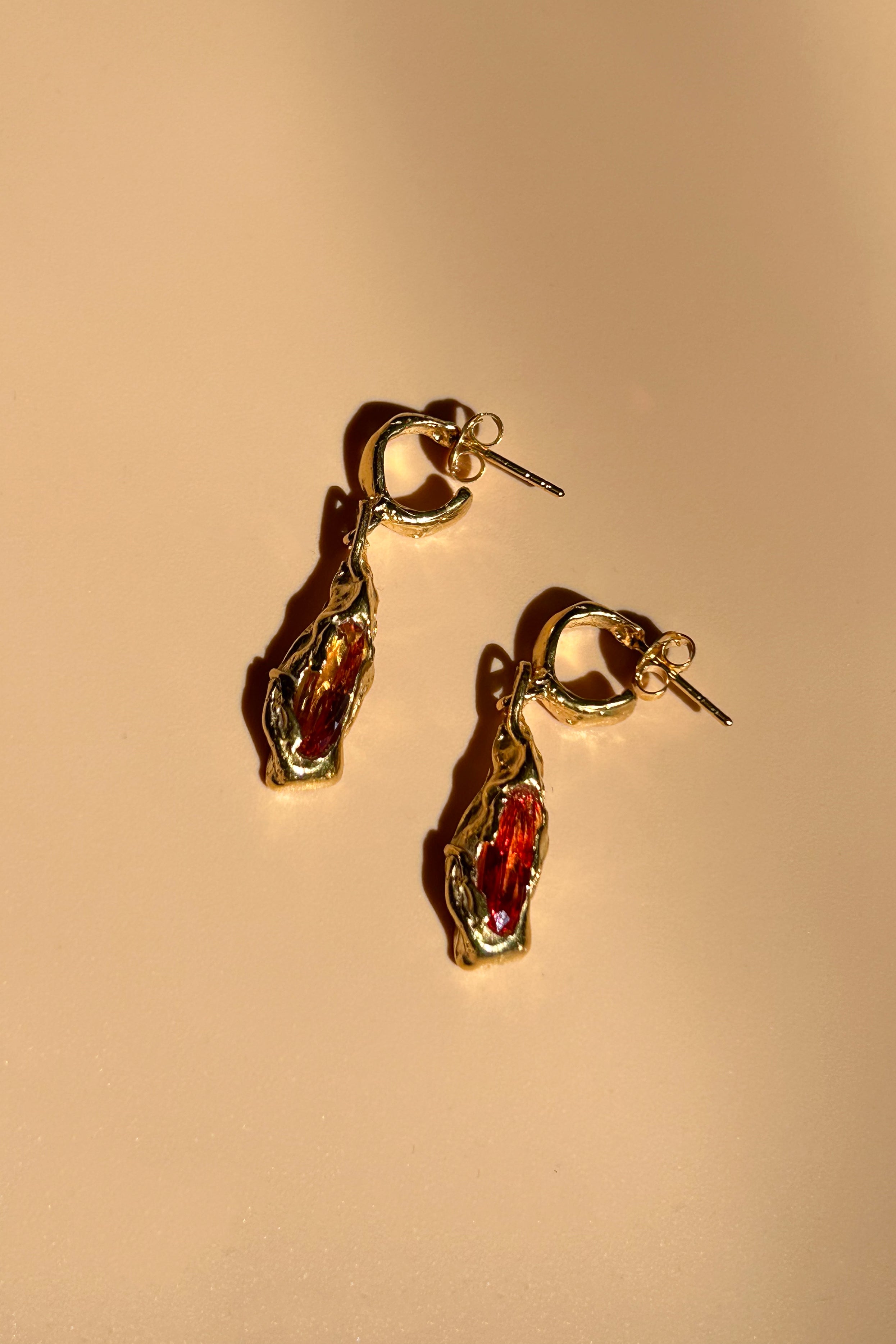 18k gold plated brass dangling earrings citrine stone