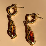 18k gold plated brass dangling earrings citrine stone