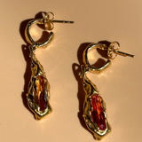18k gold plated brass dangling earrings citrine stone