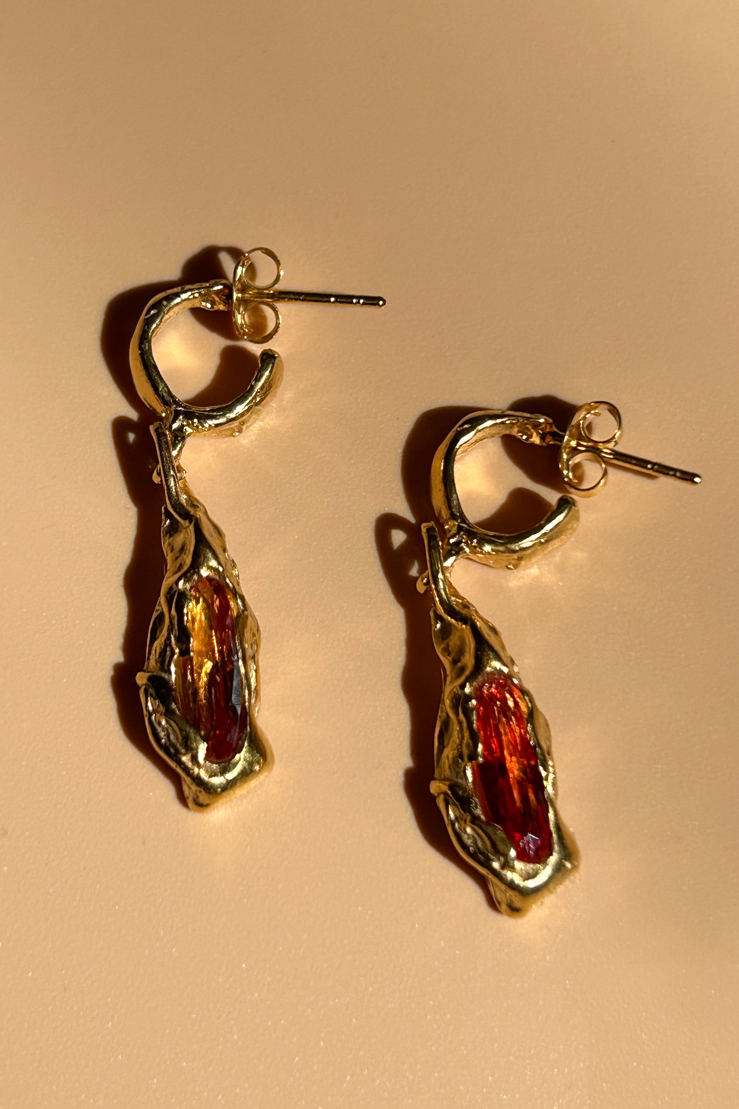 18k gold plated brass dangling earrings citrine stone